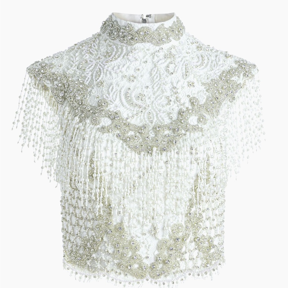 Pria beaded fringe lace top